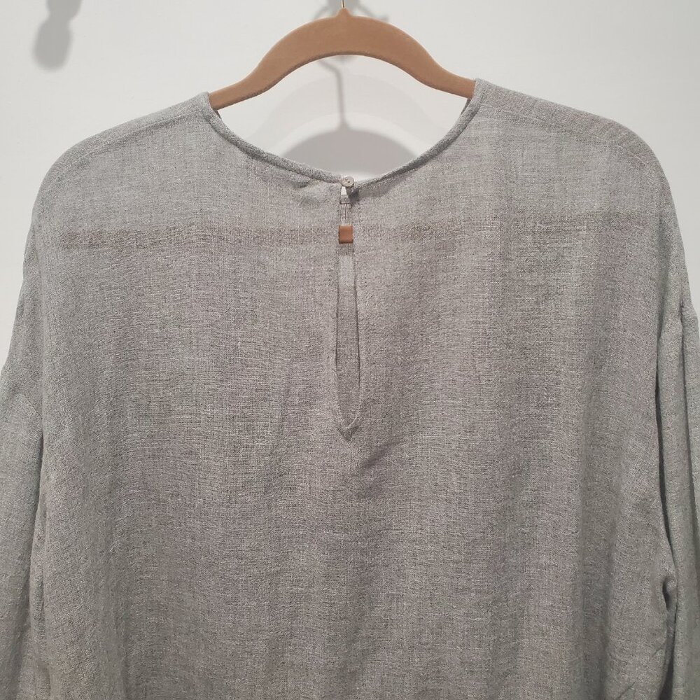 Zara Light Grey Linen Style High Low Asymmetrical 3/4 Sleeve Top XL - Picture 6 of 10
